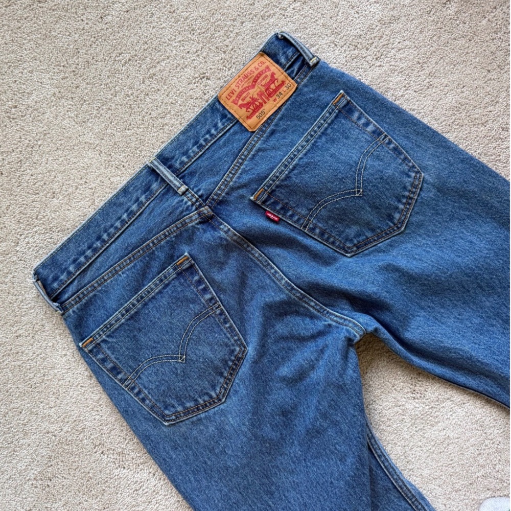 Levis 505 Regular Fit Straight Leg Jeans Medium Wash Blue Mens 34x30 - Picture 3 of 10